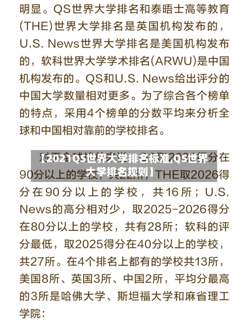 【2021QS世界大学排名标准,QS世界大学排名规则】