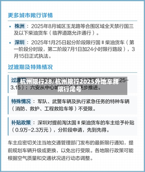 杭州限行28/杭州限行2025外地车牌限行尾号