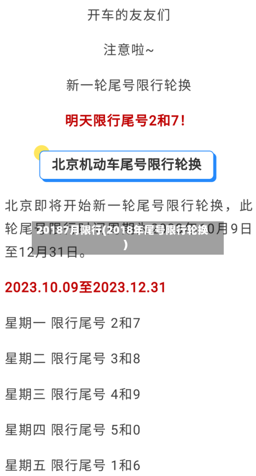 20187月限行(2018年尾号限行轮换)