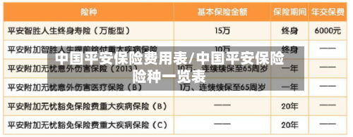 中国平安保险费用表/中国平安保险险种一览表-第3张图片